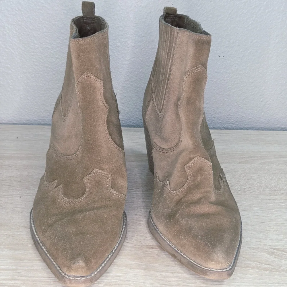 Sam Edelman Winona Western Booties Hazelnut Brown Suede Pointed‎ Toe Ankle Boots